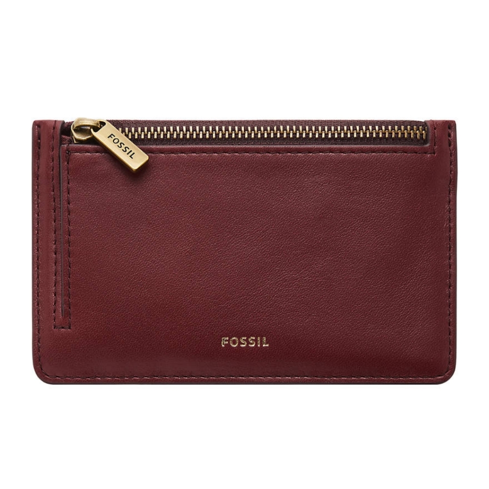 FOSSIL LOGAN ZIP CARD CASE (WINE) NWT